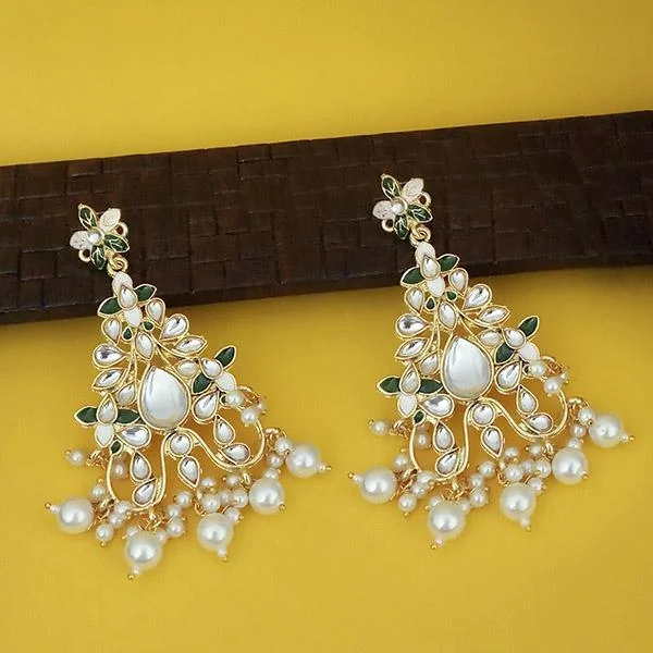 delicate hoop earrings for women-Kriaa Gold Plated Kundan Green Meenakari Dangler Earrings - 1316329D