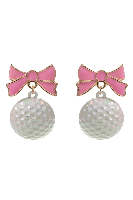 hoop diamond earrings for women-Pink Ribbon Golf Ball Dangle Earrings