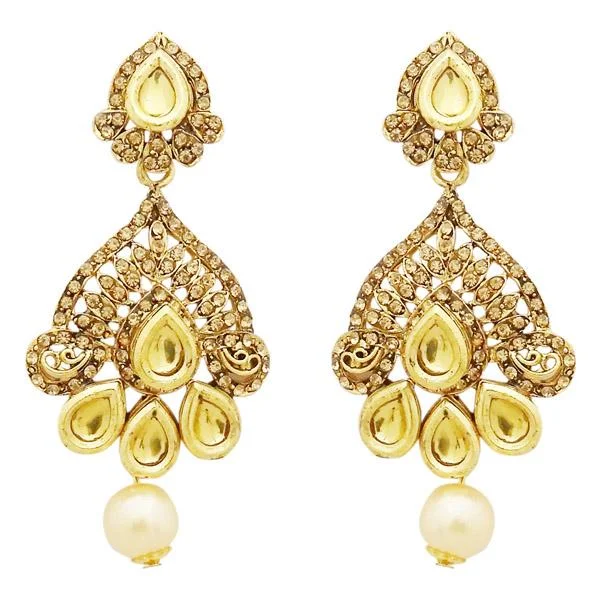 high-quality earrings for women-Jheel Kundan Stone Gold Plated Dangler Earrings - 2900233A