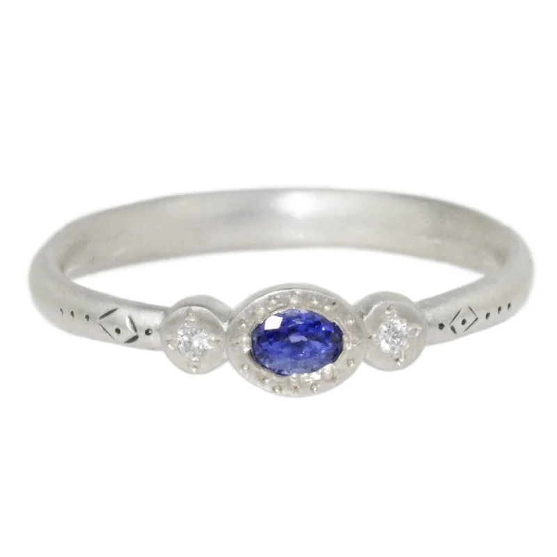 elegant rings for women-Oval & Round Blue Sapphire Charm Ring