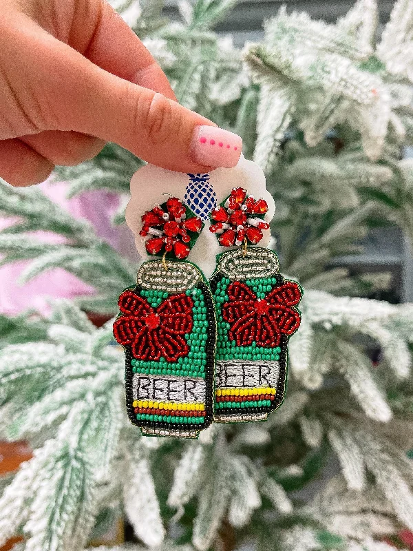 exclusive earrings for women-Christmas Beer Beaded Dangle Earrings