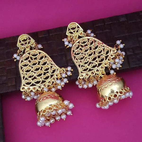 gemstone earrings for women-Kriaa Gold Plated White Pearl Jhumki Earrings