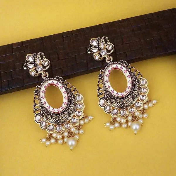 heart-shaped earrings for women-Kriaa Pink Meenakari Gold Plated Kundan Dangler Earrings  - 1316338C