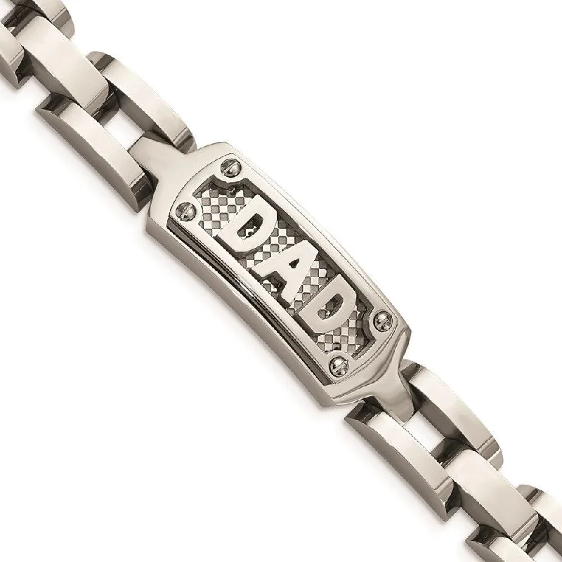 chunky bracelets for women-Stainless Steel Polished & Textured Dad Bracelet