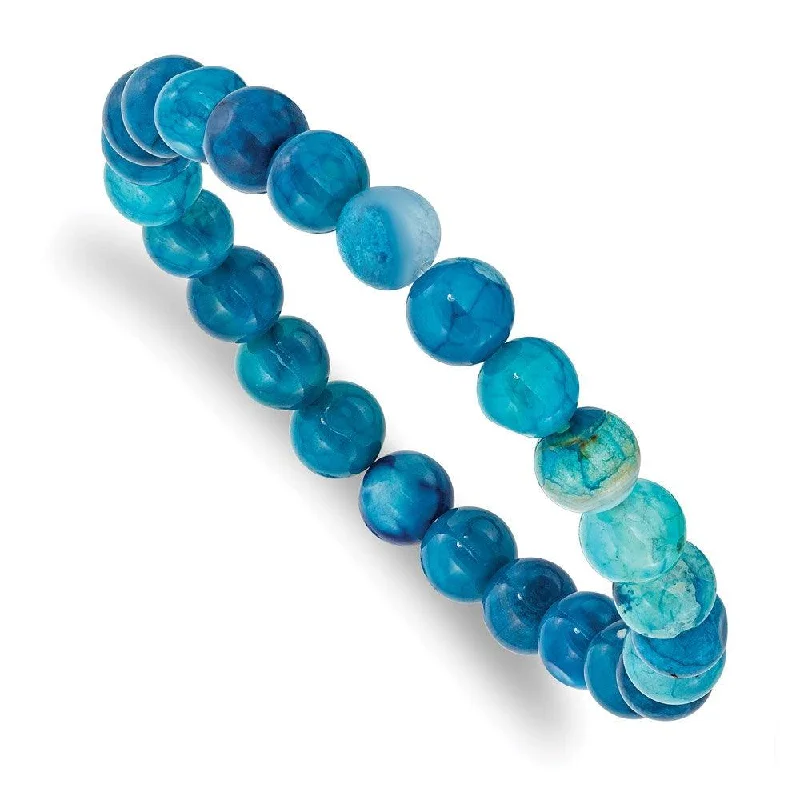 gemstone bangles for women-Blue Fire Agate Beaded Stretch Bracelet