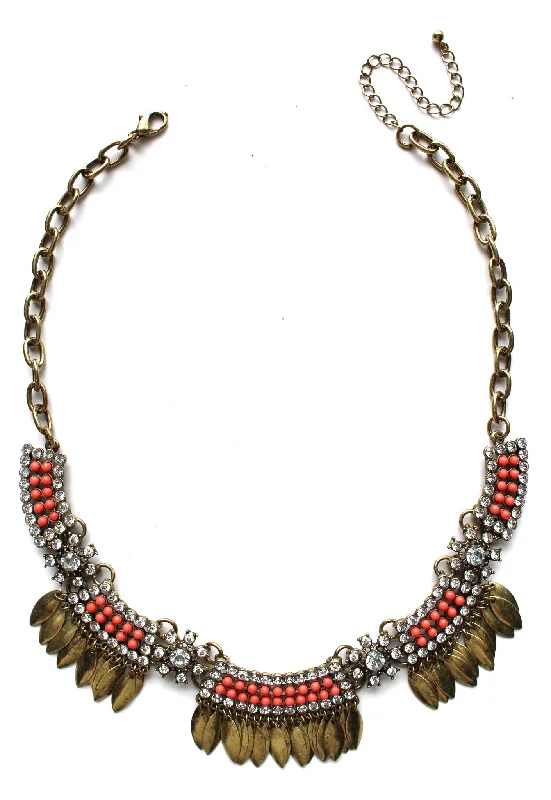 fashion necklaces for women-Golden Boho Fringe Necklace- Coral