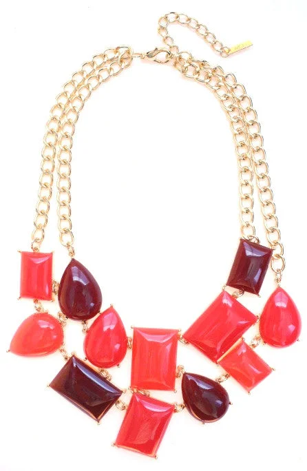 classic silver necklaces for women-Geometric Bib Necklace- Red & Maroon