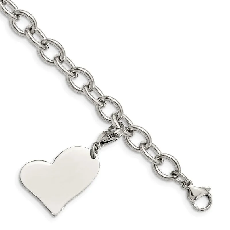 bangle bracelets for women-Stainless Steel Heart Charm 8in Bracelet