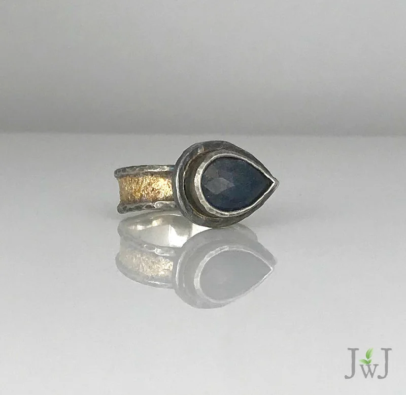 promise rings for women-Pear shaped Blue Sapphire Gold dusted Ring