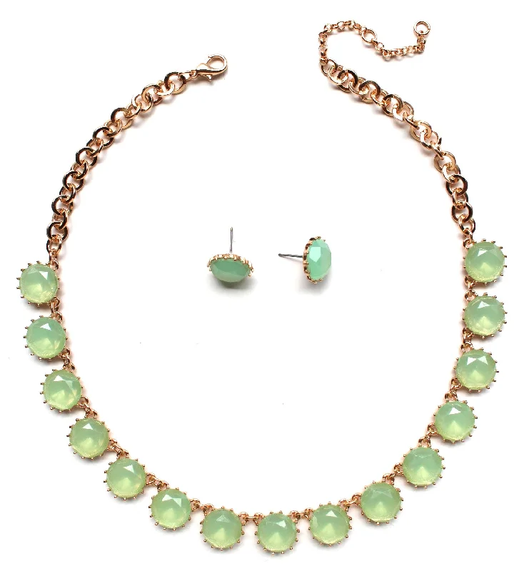 trendy layered necklaces for women-Classic Stone Necklace & Earring Set- Mint