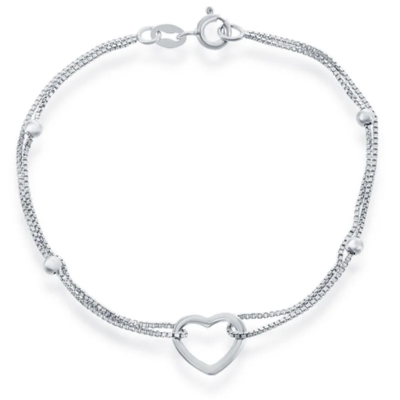 statement bracelets for women-Classic Women's Bracelet - Sterling Silver Double Strand with Open Heart | S-4923