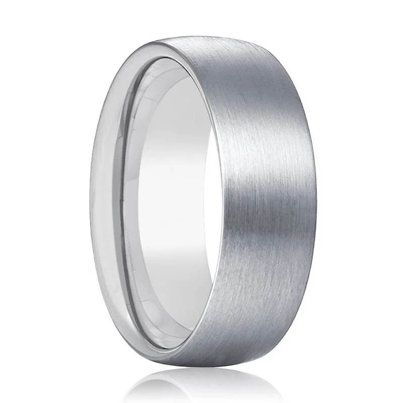 radiant diamond rings for women-RAIDEN | Silver Ring, Silver Tungsten Ring, Brushed, Domed