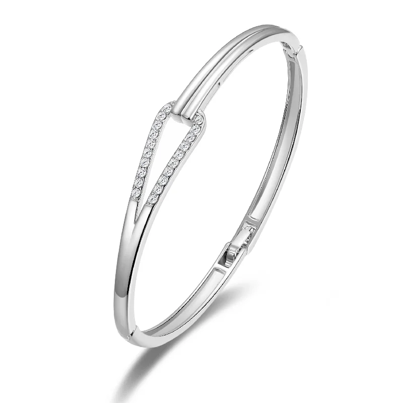 delicate bangles for women-Silver Plated Link Bangle Created with Zircondia® Crystals (7 Inch)