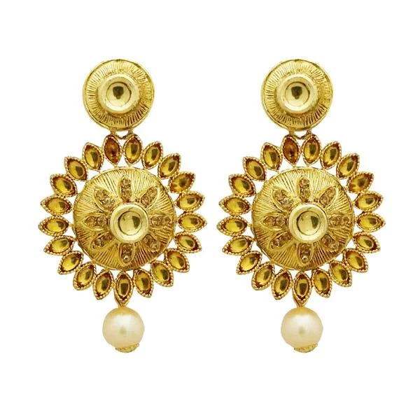 oval stud earrings for women-Jheel Kundan Stone Gold Plated Pearl Drop Dangler Earrings - 2900223A