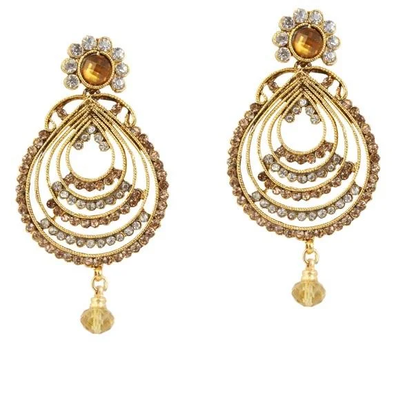 gold statement earrings for women-Kriaa Yellow Austrian Stone Gold Plated Dangler Earrings - 1303796