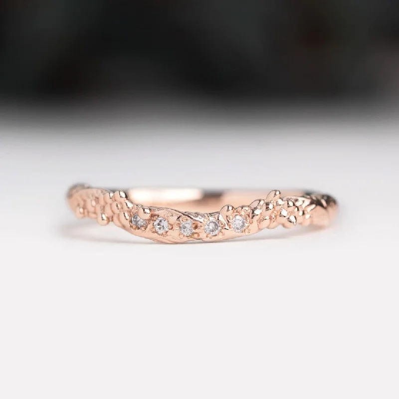 vintage gold rings for women-Curved Diamond Wattle Leaf Wedding Ring