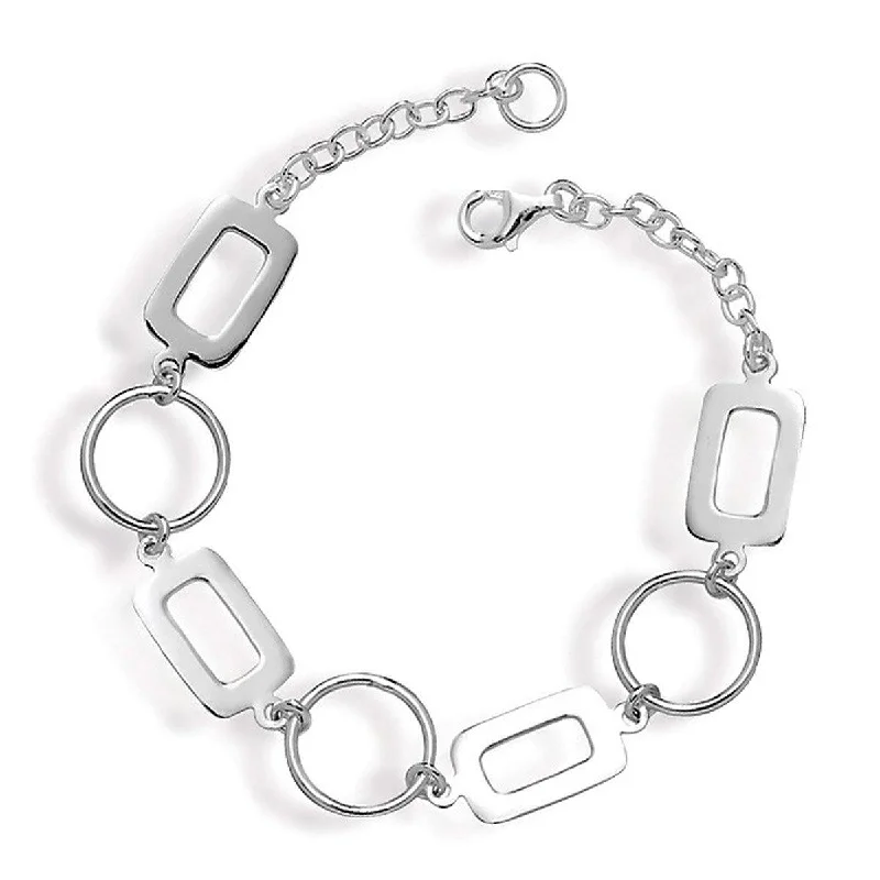 stackable charm bracelets for women-Classic Women's Bracelet - Open Circles and Rectangles Alternating Link | S-4638