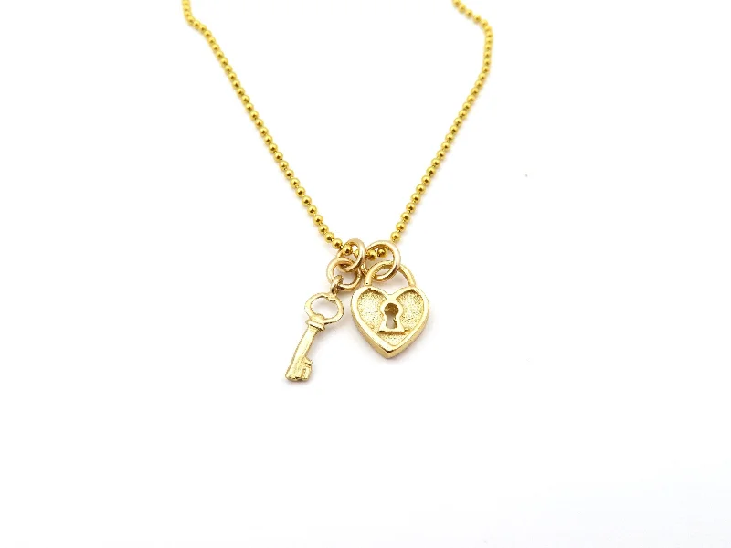 luxury gold necklaces for women-Mini Lock and Key Gold Necklace