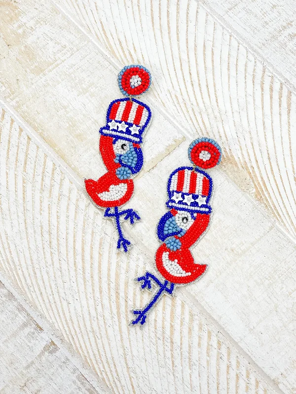 colorful gemstone earrings for women-Patriotic Parrots Beaded Dangle Earrings