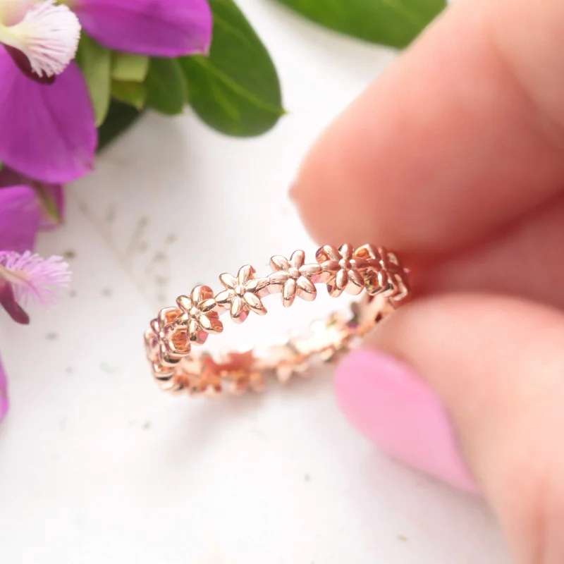 handmade rings for women-Eternity Flower Wedding Band