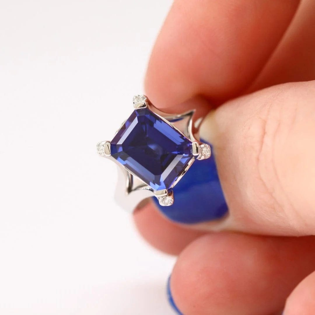 high-end rings for women-Blue Sapphire Diamond Engagement Ring