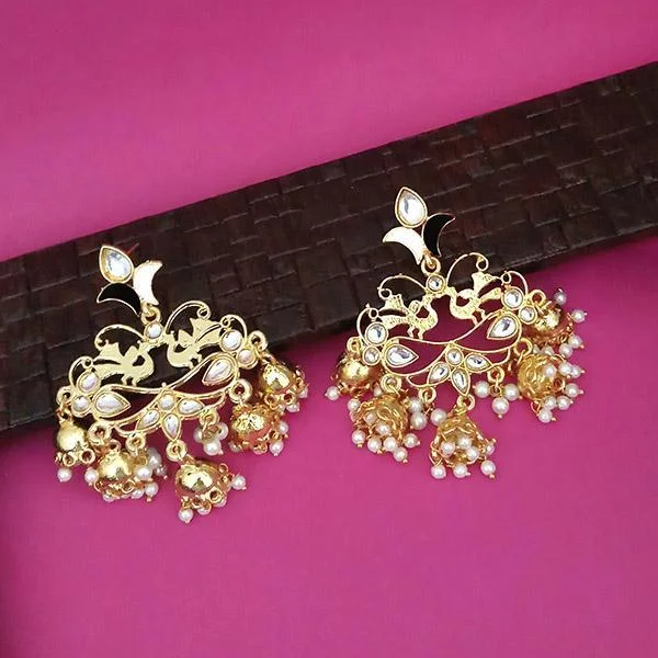 hoop earrings for women-Kriaa Gold Plated Kundan Dangler Jhumki Earrings - 1316324G