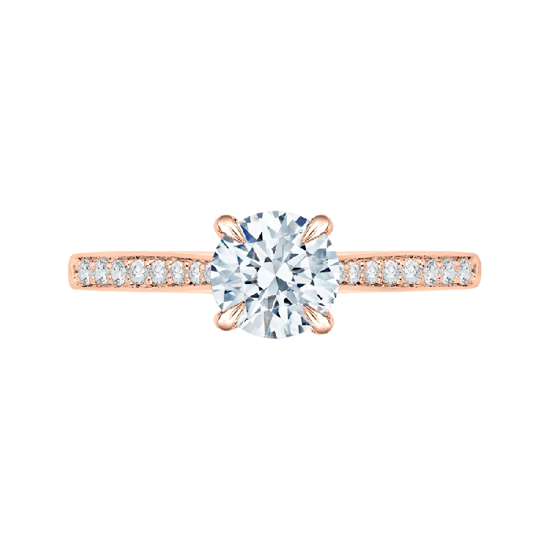 ruby engagement rings-14K Rose Gold Round Cut Diamond Solitaire with Accents Engagement Ring (Semi Mount)