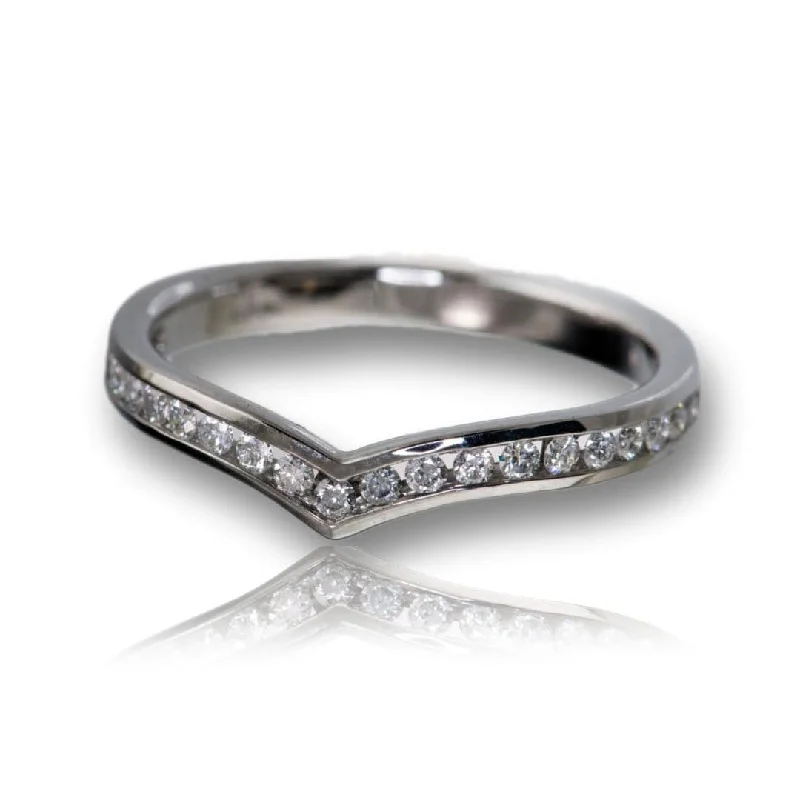 wedding bands for women-Vera Band - V-Shape Contoured Wedding Ring with channel-set Diamond, Moissanite, Ruby or Sapphire