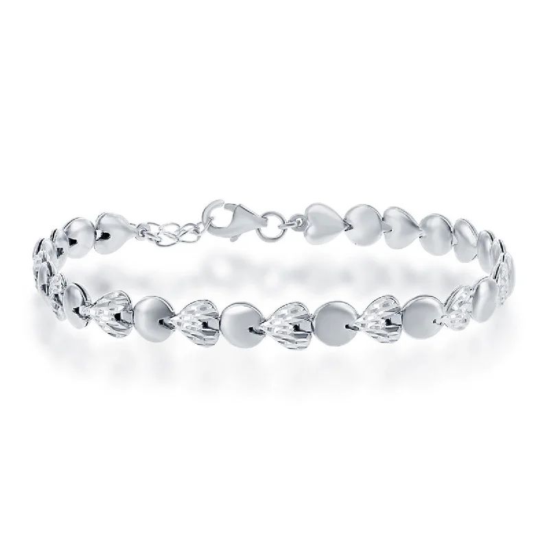 rhinestone bangles for women-Classic Women's Bracelet - Sterling Silver Alternating D-C Hearts and Circles | S-4729