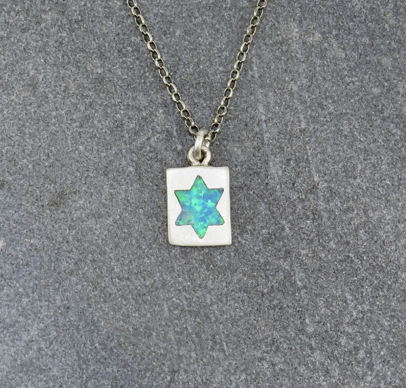 best gold necklaces for women-Opal Star of David Rectangle Medallion Necklace