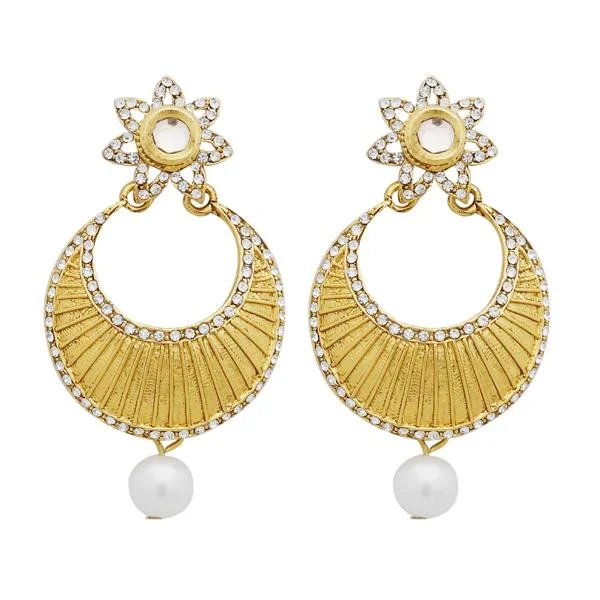 statement earrings for women-Jheel Austrian Stone Gold Plated Pearl Drop Dangler Earrings - 2900201B