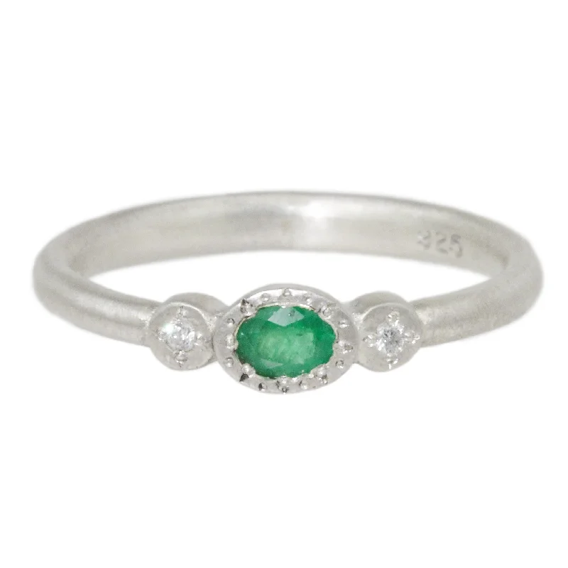 wedding ring sets for women-Oval & Round Emerald Charm Ring