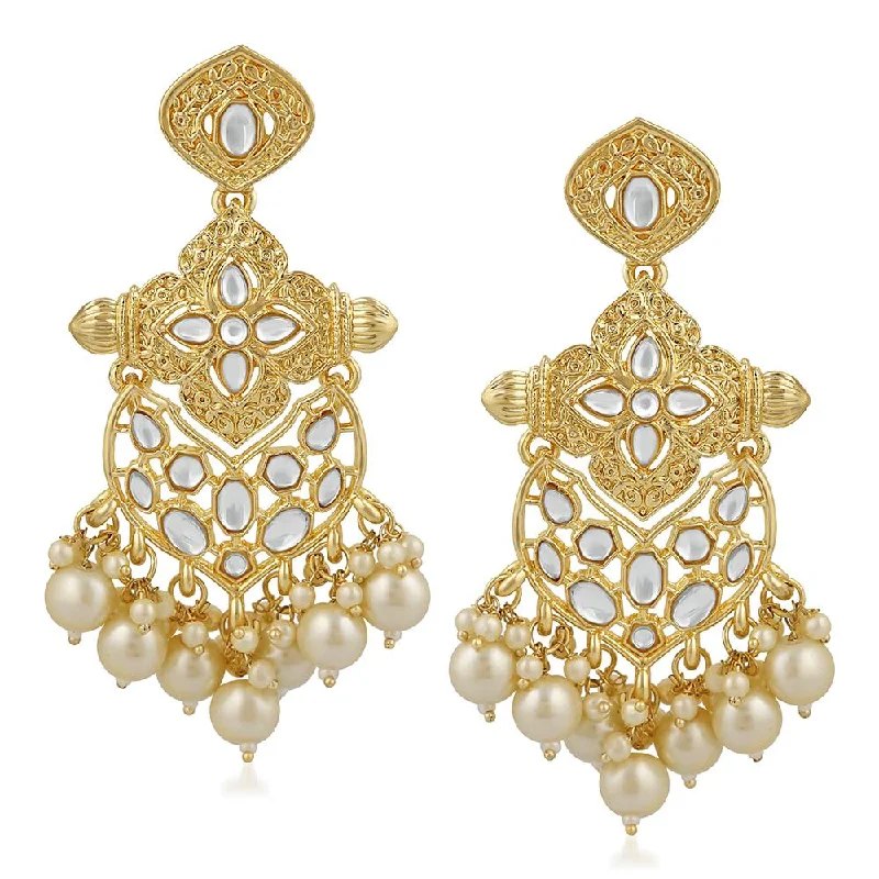 glamorous earrings for women-Mahi Ethnic Gold Plated White Kundan Dangler Earring For Women VECJ100201