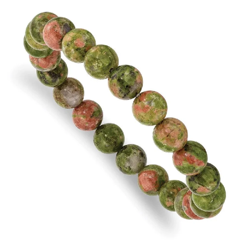 silver cuff bracelets for women-Unakite Agate Beaded Stretch Bracelet