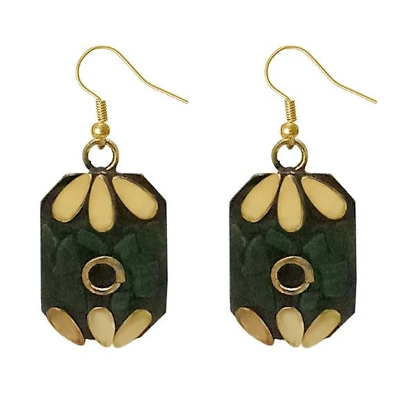 vintage hoop earrings for women-Urthn Green Resin Stone Gold Plated Dangler Earrings - 1308394