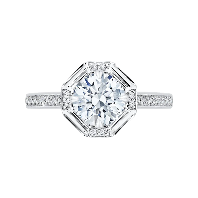 oval-cut engagement rings-Round Diamond Cathedral Style Engagement Ring In 14K White Gold (Semi Mount)