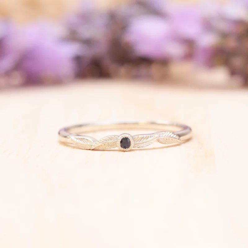 pear-shaped rings for women-Sapphire Birthstone Leaf Ring