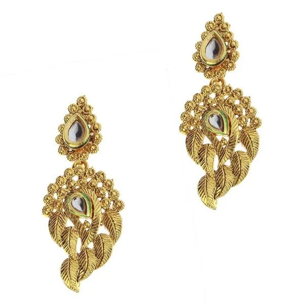 vintage earrings for women-Kriaa Kundan Gold Plated Zinc Alloy Danglers earring - 1307221