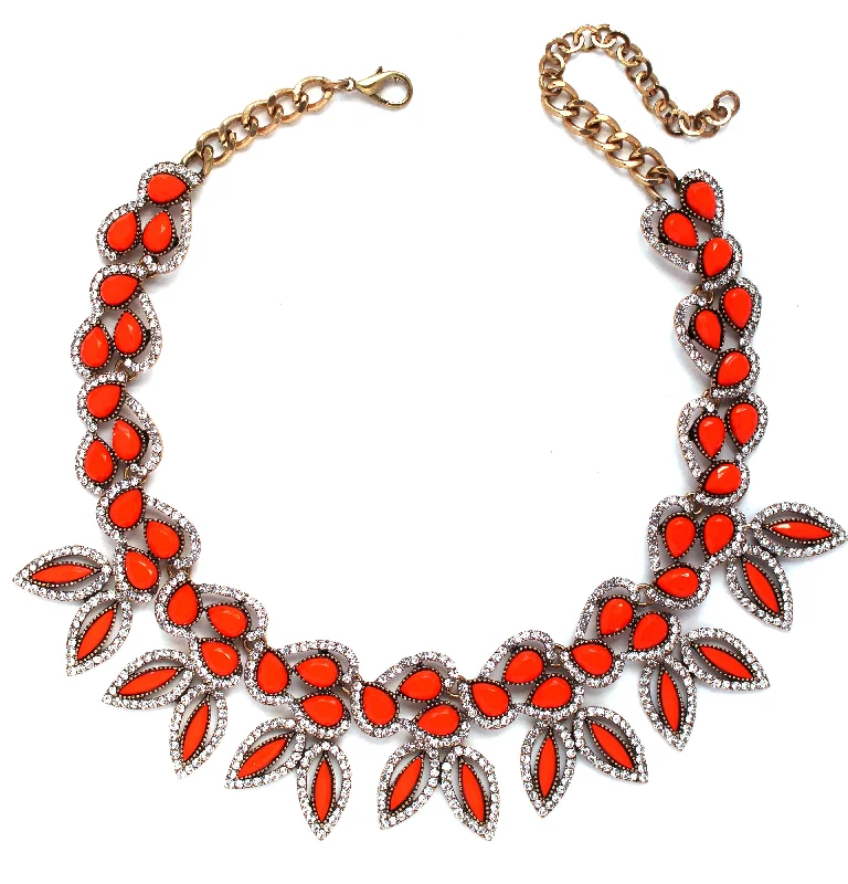 statement crystal necklaces for women-Iconic Petals Statement Necklace- Orange