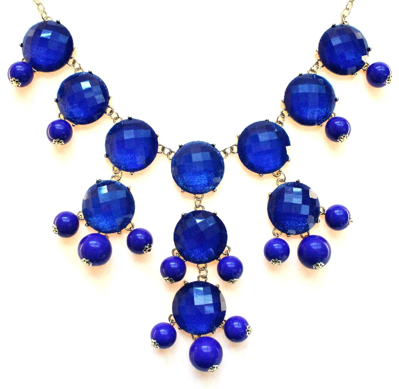 trendy necklaces for women-Bubble JEWELED Statement Necklace- Royal Blue